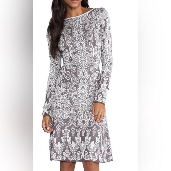 BCBGMaxzaxeia REVOLVE Petra lace Dress in Grey Combo Jacquard Silk - Picture 1 of 13